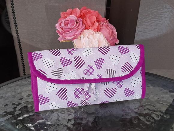 Porta Joias de Tecido para Viagem | Corações Lilás | Compre
