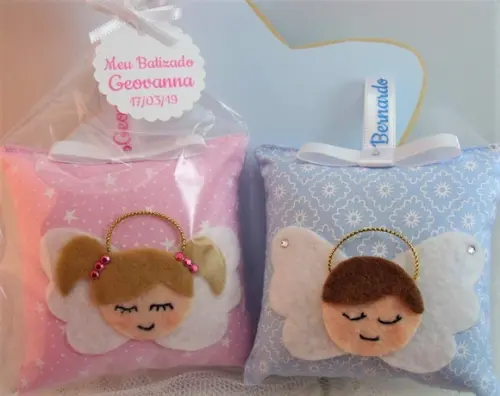 Lembrança Batizado Almofadinha Perfumada com Anjinho e Nome
