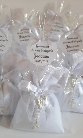 Lembrança Batizado Comunhão Sachê Perfumado com Mini Terço