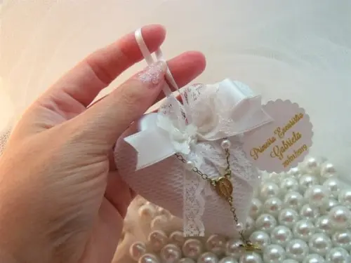 Lembrança Batizado Eucaristia Crisma Sachê Coração