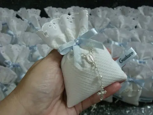 Lembrança Batizado Sachê com Terço e Nome
