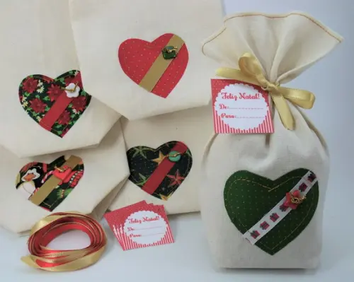 Lembrança Natal Saquinho de Tecido para Mini Panetone