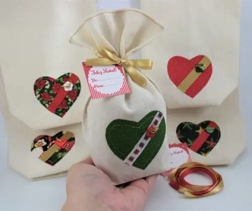Lembrança Natal Saquinho de Tecido para Mini Panetone