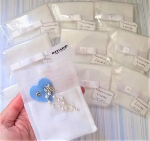 Lembrança Primeira Eucaristia Envelope Feltro com Mini Terço