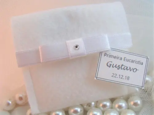 Lembrança Primeira Eucaristia Envelope Feltro com Mini Terço