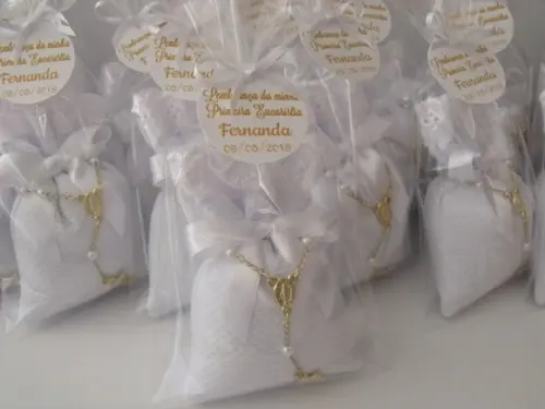 Lembrancinha Primeira Eucaristia Crisma Sachê com Tercinho