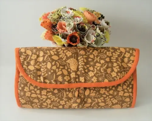 Porta Joias de Pendurar Organizador Bolsa Marrom e Laranja