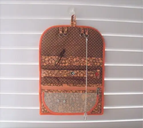 Porta Joias de Pendurar Organizador Bolsa Marrom e Laranja