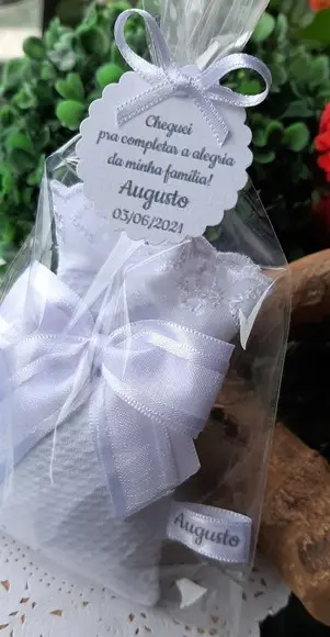 Sachê Branco com Nome Lembrancinha Nascimento Batizado