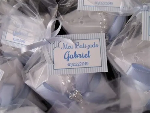 Sachê com Mini Terço Lembrança Batizado