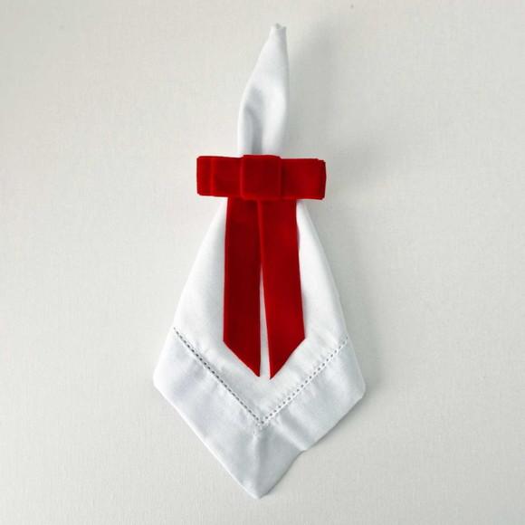 Porta Guardanapo Laço Veludo Vermelho