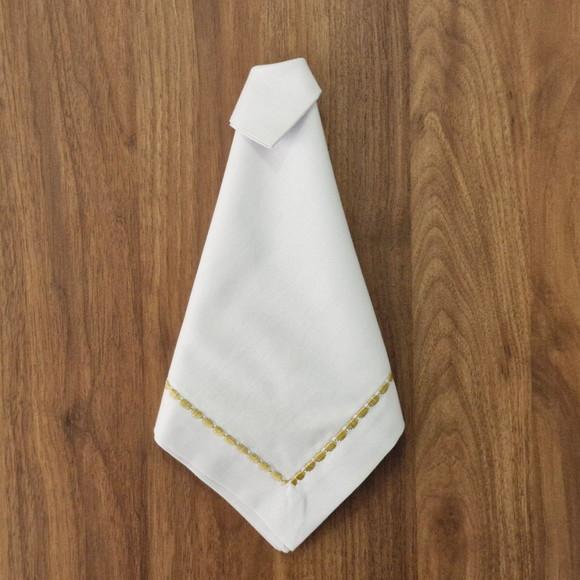 Guardanapo Branco Bordado Dourado Bolinha