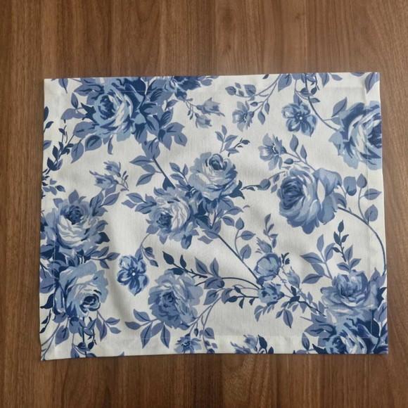 Kit Lugar Americano Floral Azul Retangular 06 Peças