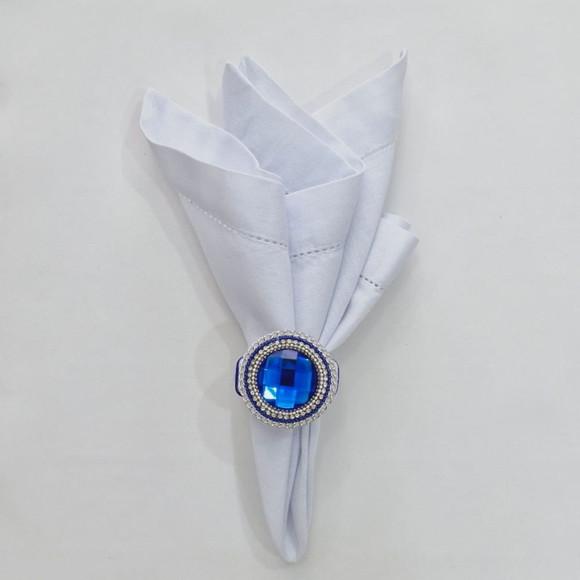 Kit Porta Guardanapo Medalhão Azul Royal Brilho 04 Peças