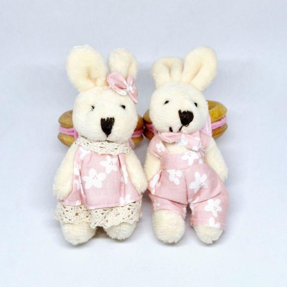 Páscoa - Porta Guardanapo Casal de Coelhos Pelúcia Rosa