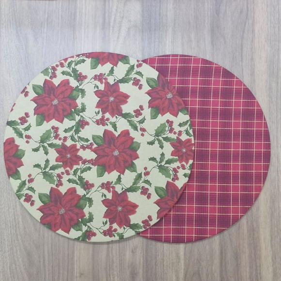 Kit Capa de Sousplat Natal Floral Xadrez Dupla Face 06 Peças