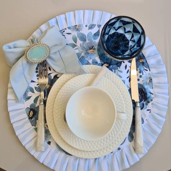 Conjunto Floral Azul Dupla Face 06 Lugares