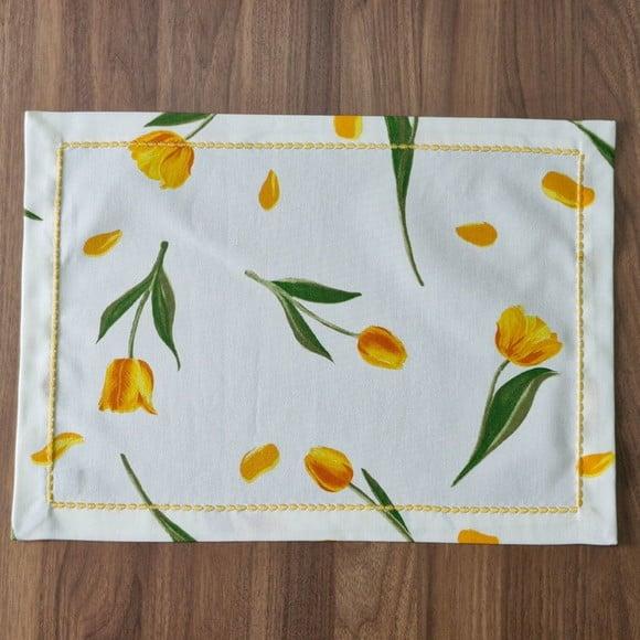 Kit Lugar Americano Tulipa Amarela Retangular 02 Peças