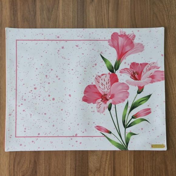 Kit Lugar Americano Flor de Hibisco Rosa Retangular 02 Peças