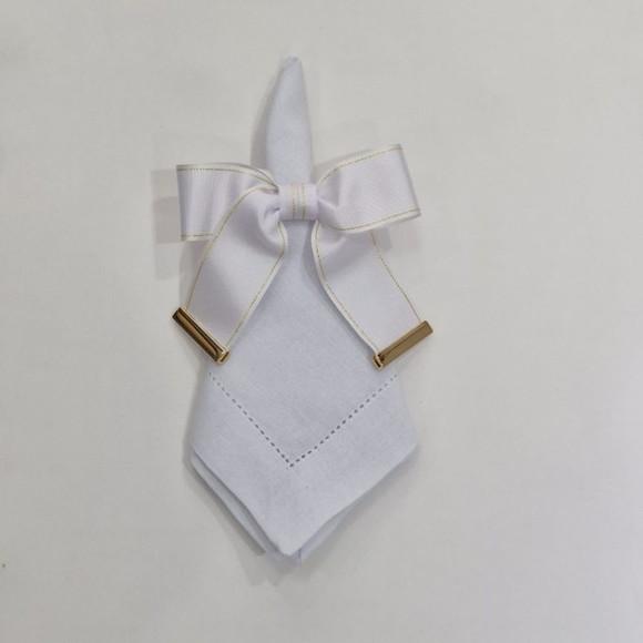 Porta Guardanapo Laço Branco com Ponteira