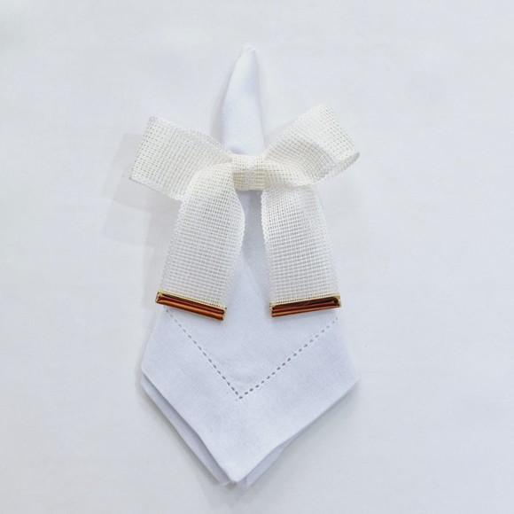 Porta Guardanapo Laço Branco Brilho com Ponteira