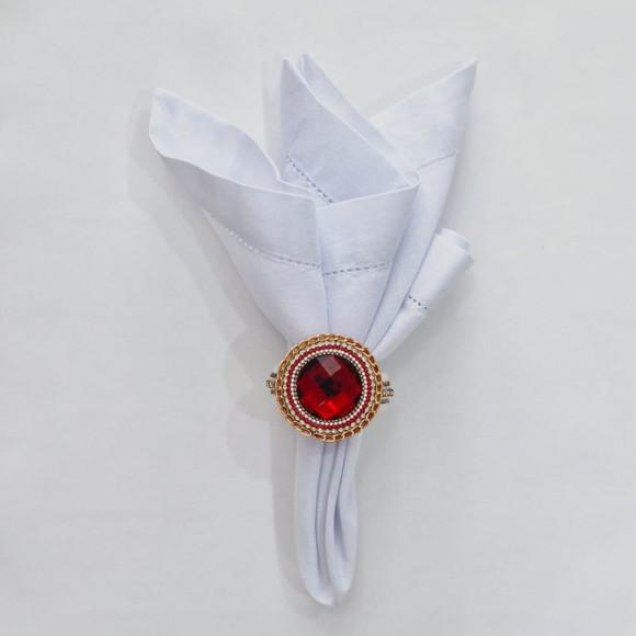 Kit Porta Guardanapo Medalhão Vermelho Brilho 06 Peças
