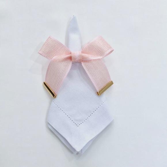 Porta Guardanapo Laço Rosa Brilho com Ponteira