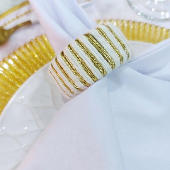 Porta Guardanapo Branco e Dourado