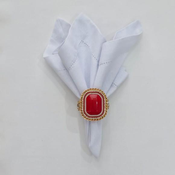 Kit Porta Guardanapo Medalhão Vermelho Retangular 06 Peças