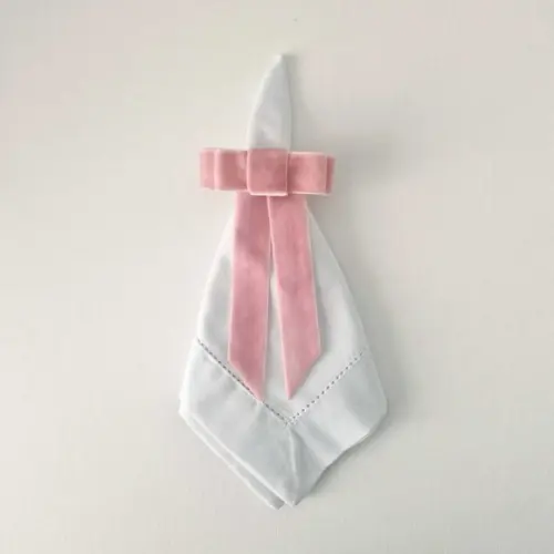 Porta Guardanapo Laço Veludo Rosa