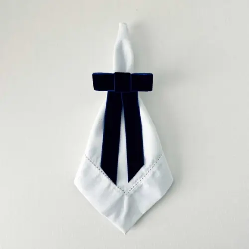 Porta Guardanapo Laço Veludo Azul Marinho