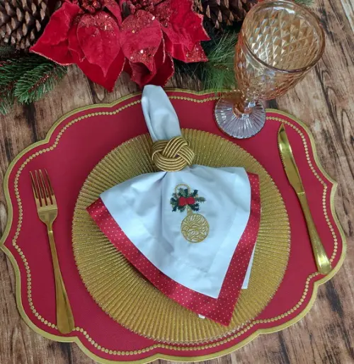Natal- Guardanapo Enfeite de Natal Bordado