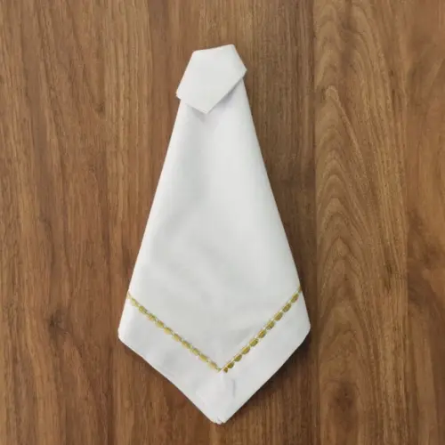 Guardanapo Branco Bordado Dourado Bolinha