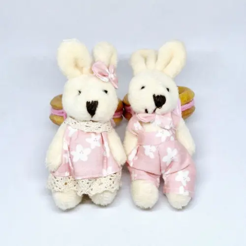 Páscoa - Porta Guardanapo Casal de Coelhos Pelúcia Rosa