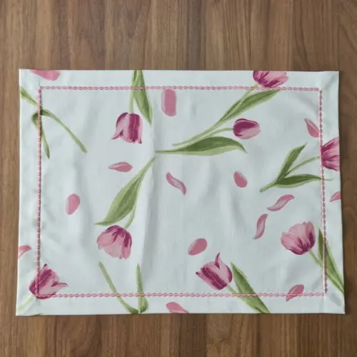Kit Lugar Americano Tulipa Rosa Retangular 02 Peças