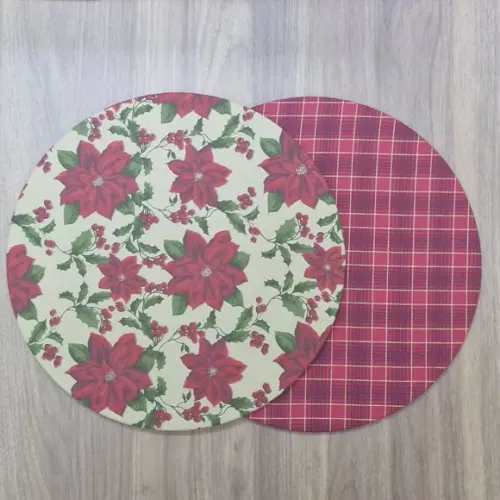 Kit Capa de Sousplat Natal Floral Xadrez Dupla Face 06 Peças