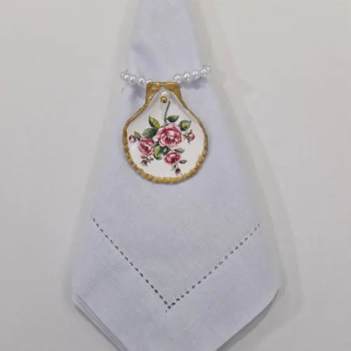 Kit Porta Guardanapos Concha Floral Cor de Rosa 06 Peças