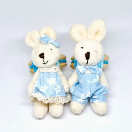 Porta Guardanapo Casal de Coelho Pelúcia Azul