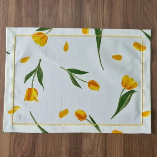 Kit Lugar Americano Tulipa Amarela Retangular 02 Peças