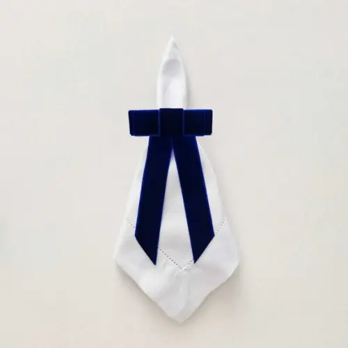 Porta Guardanapo Laço Veludo Azul Royal