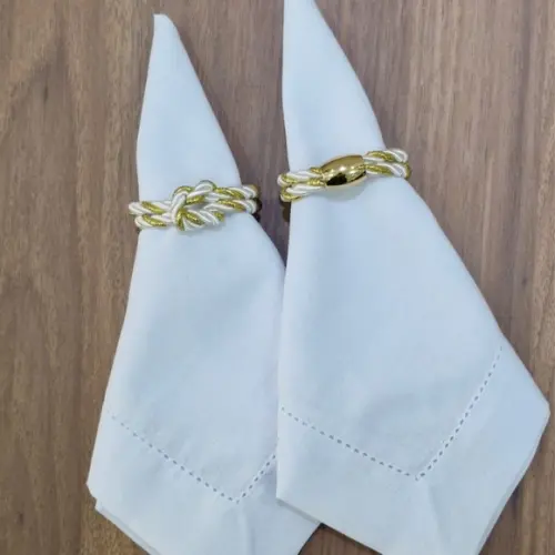 Porta Guardanapo Nó Náutico Branco e Dourado