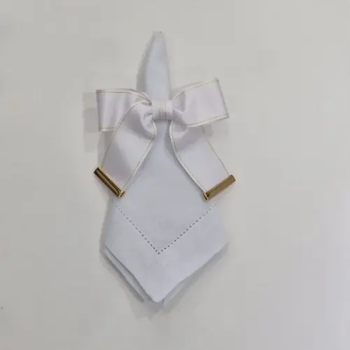 Porta Guardanapo Laço Branco com Ponteira