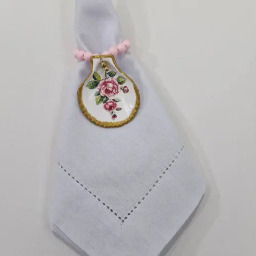 Kit Porta Guardanapo Concha Floral Cor de Rosa 06 Peças