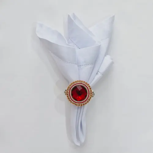 Kit Porta Guardanapo Medalhão Vermelho Brilho 06 Peças