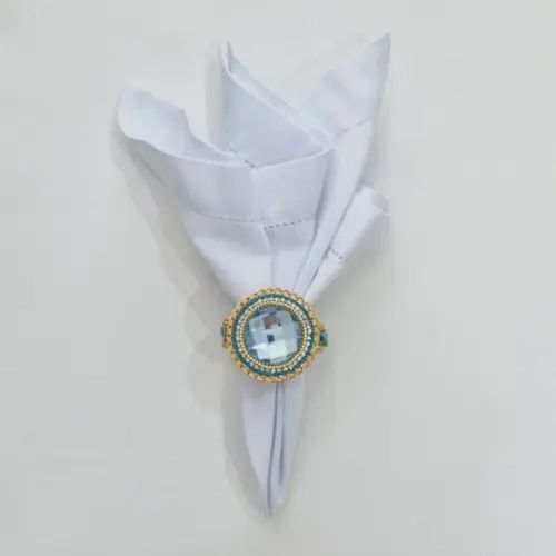 Kit Porta Guardanapo Medalhão Azul Brilho 04 Peças