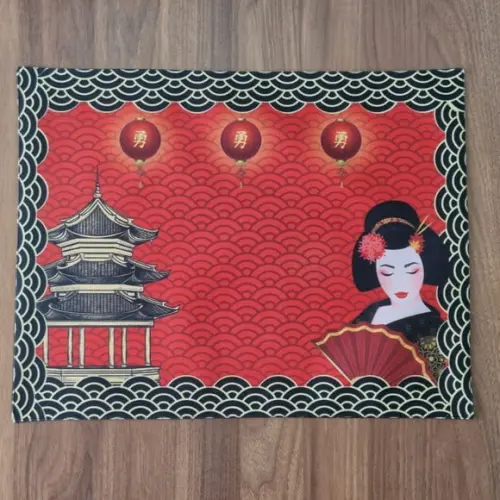 Kit Lugar Americano Oriental Gueixa Retangular 02 Peças