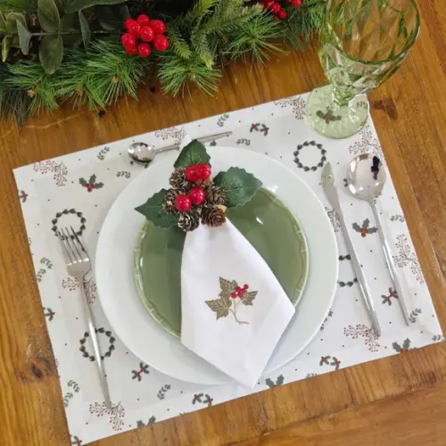 Lugar Americano Natal Raminhos e Folhas Retangular