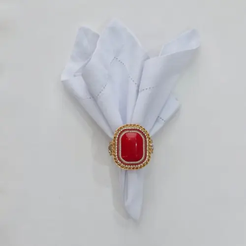 Kit Porta Guardanapo Medalhão Vermelho Retangular 06 Peças