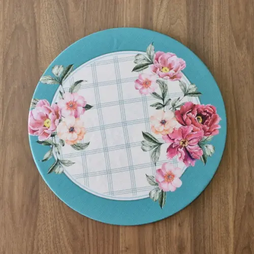 Kit Capa de Sousplat Floral Rosa e Verde 06 Peças