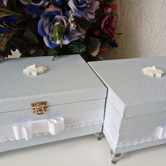 Caixa convite padrinho batismo azul/branco